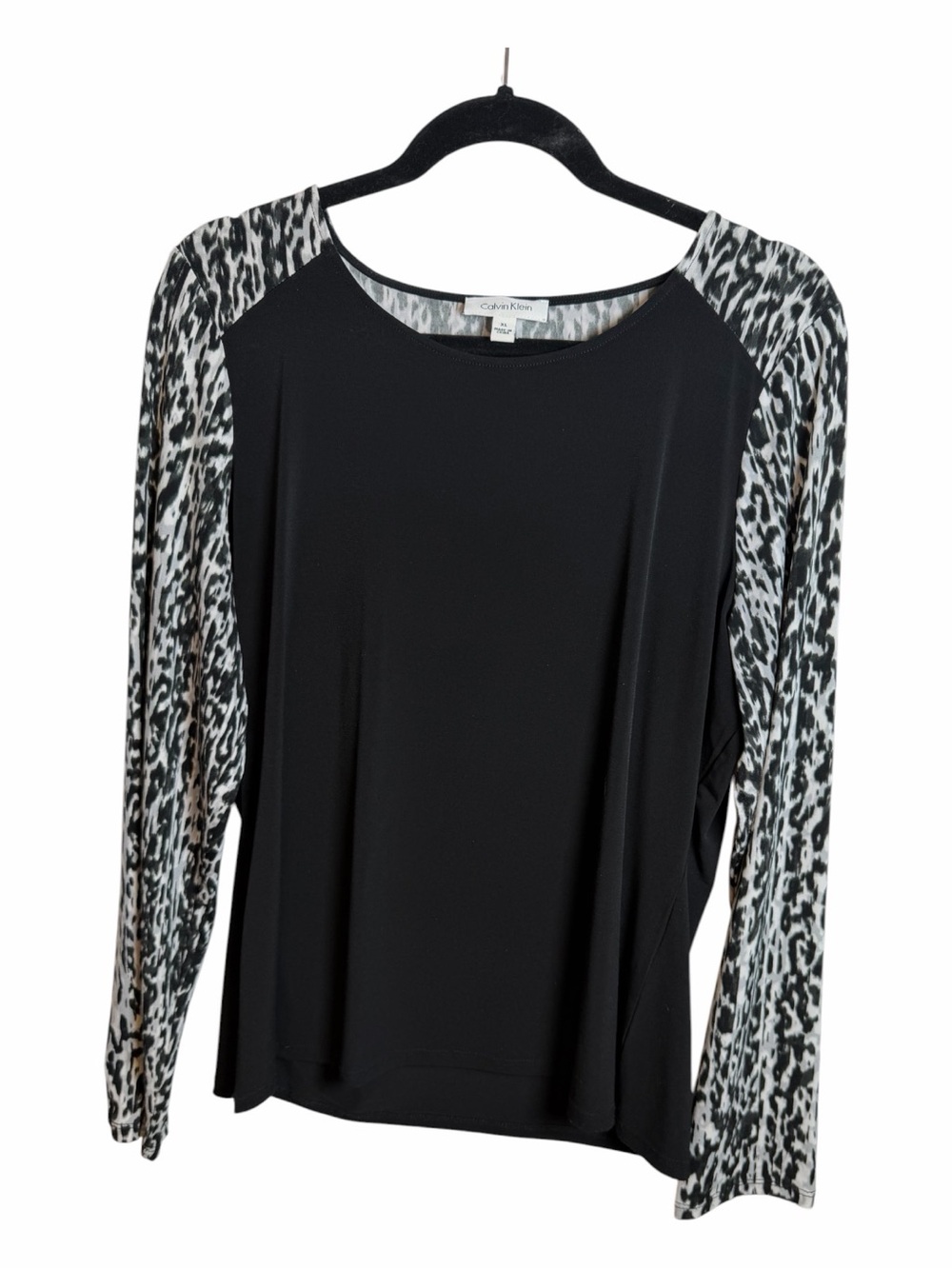 Calvin Klein Black/White Animal Print Knit Raglan Long Sleeve Blouse Women’s XL